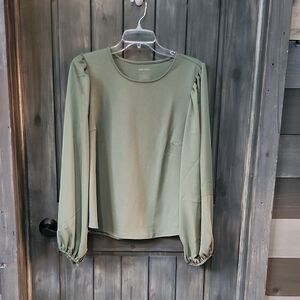 Nine West Green Boxy Long Sleeve Blouse